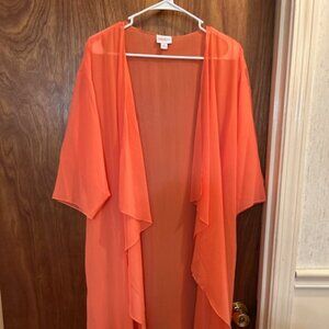 Orange Sheer Kimono Cardigan – Lightweight Boho Open Front Layer Size M